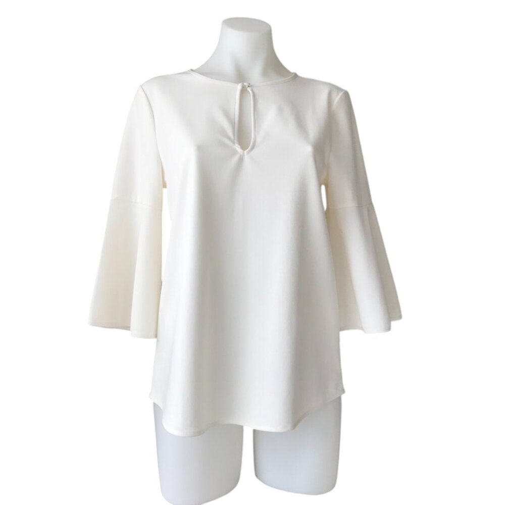 Ann Taylor Cream Bell Sleeve Blouse Keyhole Front Work Top size S Small